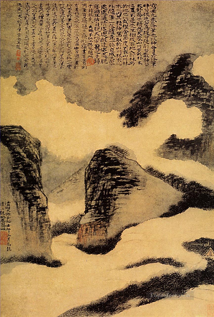 Montañas Shitao en la niebla 1702 tinta china antigua Pintura al óleo